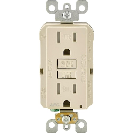 Leviton Straight Blade Receptacle, 5-15R, 15 A, 125V AC, 2 Pole, 3 Wire, Self-Grounded R36-AFTR1-0KT